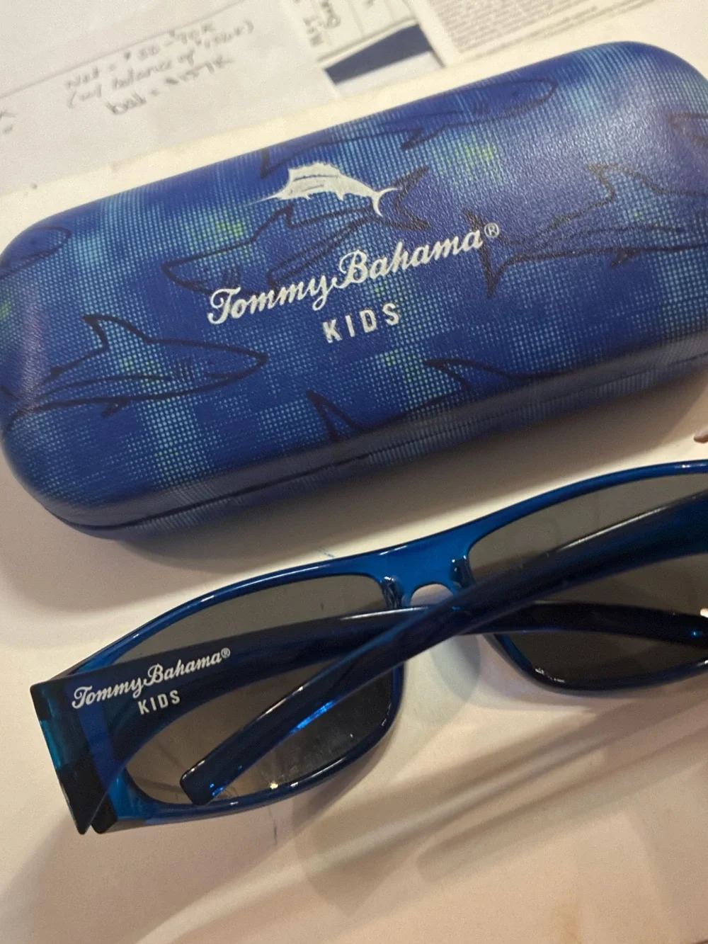 Tommy Bahama Kids Blue Sunglasses with Shark Print Case